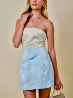 Blue Floral Jacquard Strapless Mini Dress