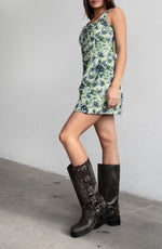 Green floralTapestry Corset Mini Dress