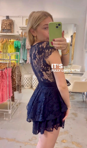 Midnight lace mini Romper-navy