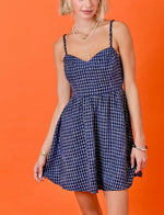 Navy Blue Tweed Fit and Flare Mini Dress