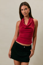 Maroon Halter Cowl Neck Top