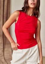 Ruched Sleeveless Top red -cobalt blue