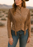 Saddle Dust Fringe faux suede Jacket- light brown