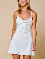 White Lace Trim bra insert Cowl Neck Mini Dress