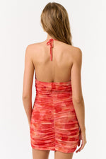 mesh Halter ruched Mini Dress-orange