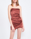 Melony Satin Ruched Tube Mini Dress 🤎