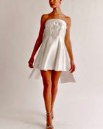 Satin Strapless Bow Back Mini Dress  black - white
