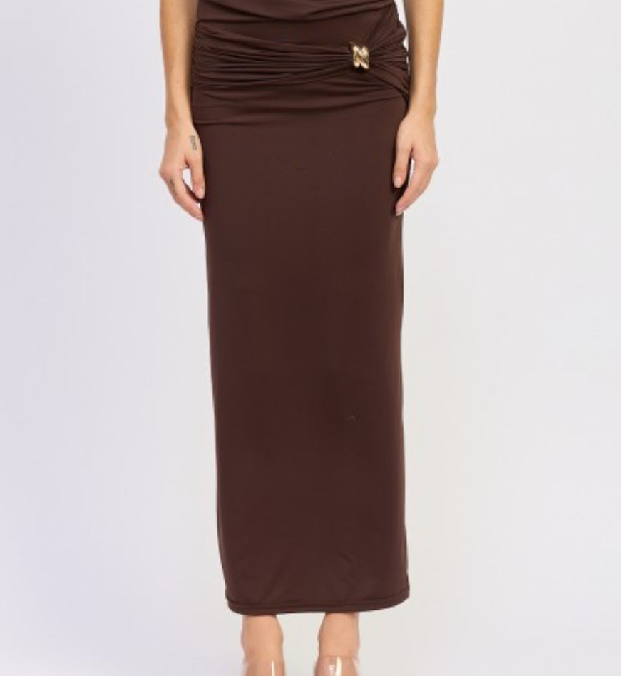 Cocoa Ruched Maxi Skirt – Sold Separately