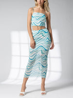 Blue Wave Print mesh Crop Top |and skirt set. Sold separately