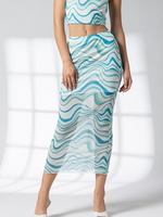 Blue Wave Print mesh Crop Top |and skirt set. Sold separately