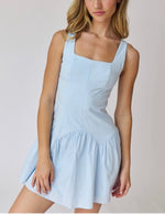 Alice square neck mini dress sky blue-white