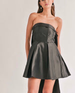 Satin Strapless Bow Back Mini Dress  black - white