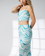 Blue Wave Print mesh Crop Top |and skirt set. Sold separately