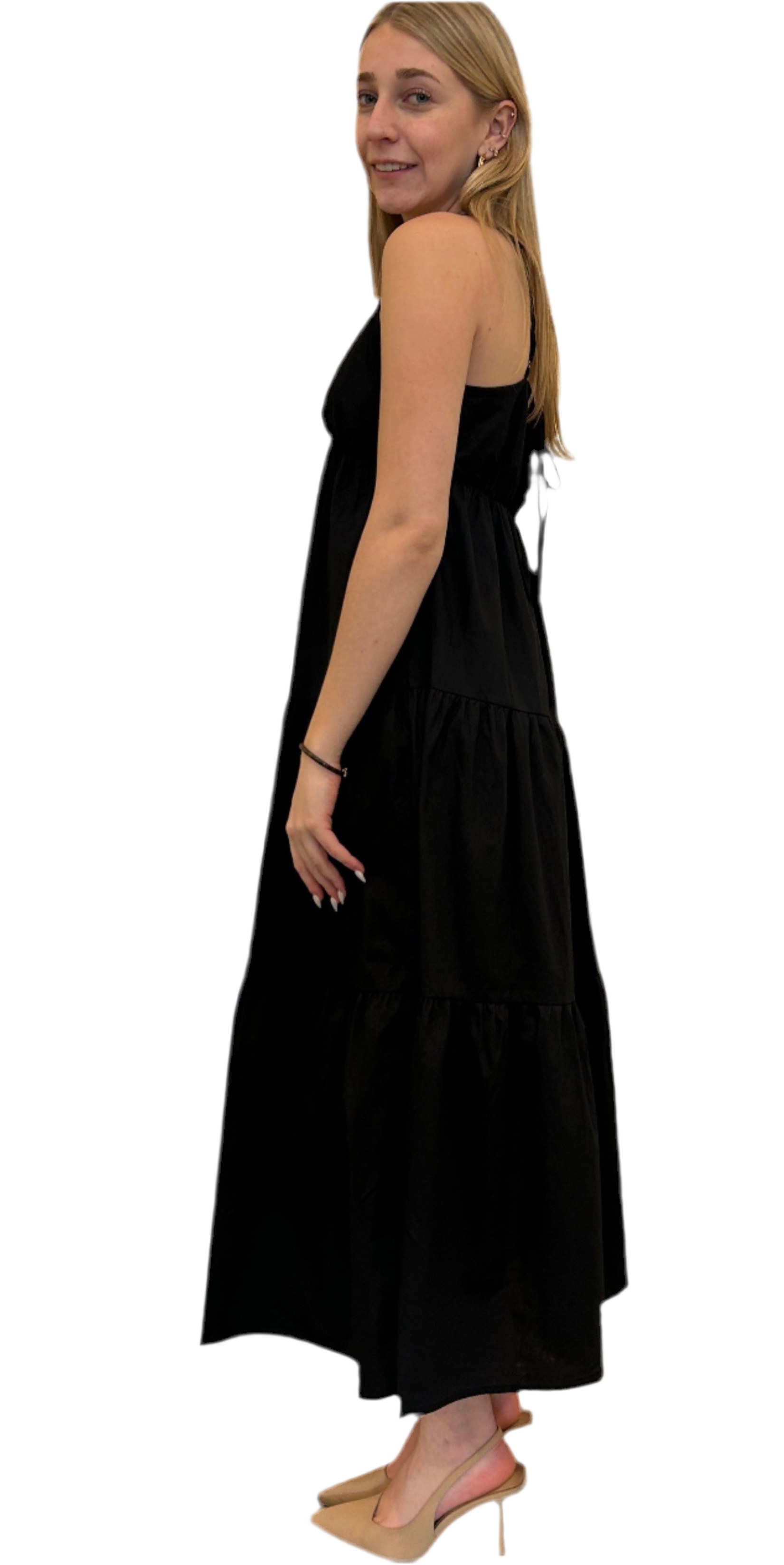 Black maxi summer dress with spaghetti straps Large / Black Black maxi summer dress with spaghetti straps Large / Black