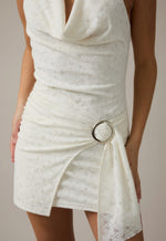 Off white Lace Halter cowl neck Mini Dress