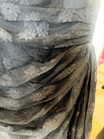 Black strapless ruched lace mini dress