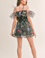 🌸 Sheer floral organza Off-Shoulder Mini Dress