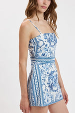 Blue Porcelain Print Mini Dress