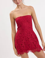 Red Floral Lace Strapless Mini Dress