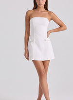 Strapless Pocket detail Mini Dress red-white