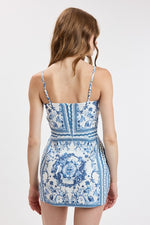 Blue Porcelain Print Mini Dress