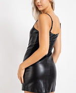 Sleek Obsession Faux Leather Mini Dress- black