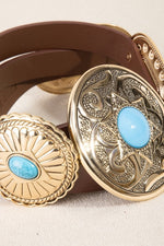 Western Concho vegan Leather Ring belt
