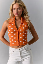 Orange Polka Dot Knit Halter Top
