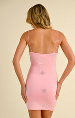 Bedazzled mini bodycon dress. Pink - white