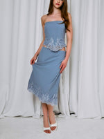 Dusty Blue Lace Trim Two-Piece Set
Top and Midi Skirt Sold Separately