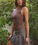 Aura asymmetric neckline one shoulder top-Brown