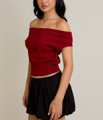 Crimson Off-Shoulder Knit Top - burgundy