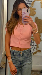 Cropped short sleeve knit Cardigan Top. ivory- yellow- pink