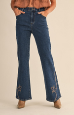 Western Embroidered Flared Denim Jeans
