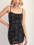Doris black rose mesh mini dress