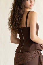 Chocolate Brown Lace Trim Corset Top