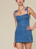 Blue Denim Tie-Shoulder Mini Dress