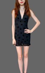 Velvet Bloom Halter mesh Mini Dress-black