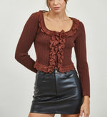 Cocoa Ruffle Lace Trim Knit sweaterTop