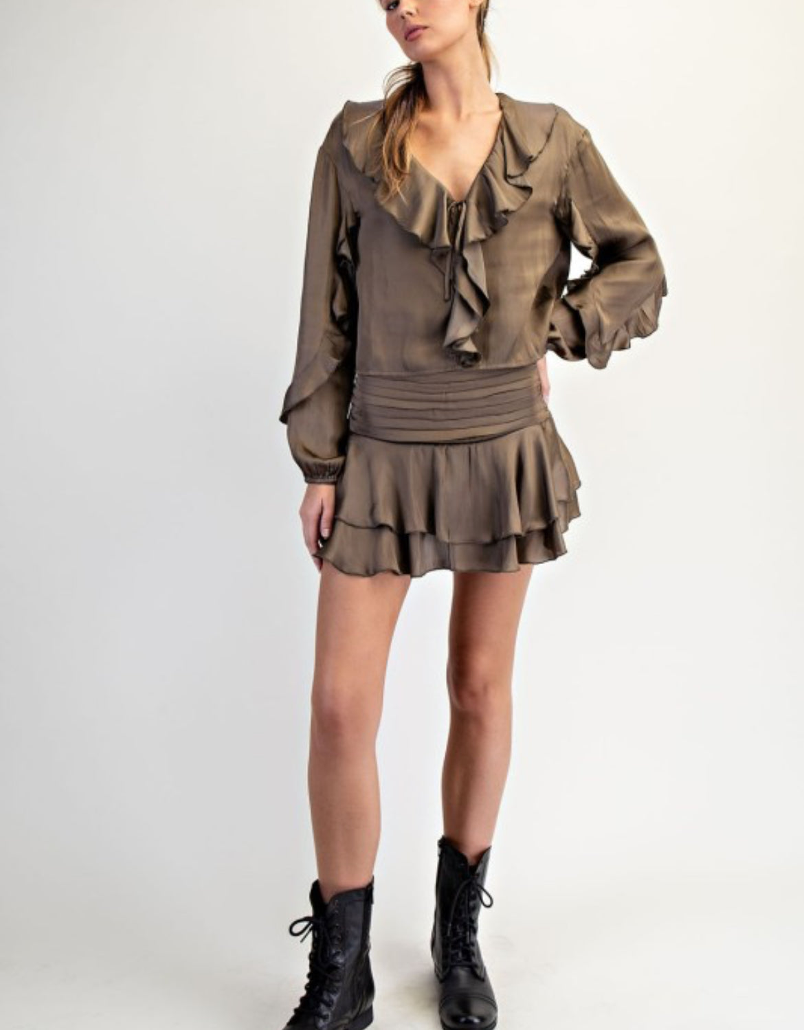 Taupe Satin Layered Mini Skirt 🤎