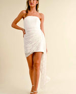 strapless ruched lace mini dress black-white