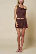 Brown Studded Off-Shoulder Top & Skort Set (Sold Separately