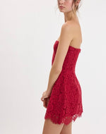 Red Floral Lace Strapless Mini Dress