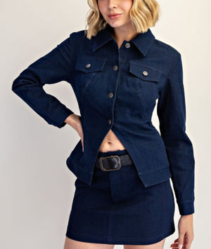Buckle up denim mini skirt- navy blue