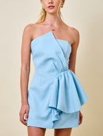 Sky Blue Draped Bow Mini Dress