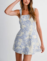 Blue Floral Mini Dress with Built-In Shorts