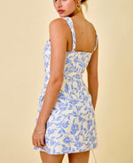 Blue Floral Square Neck Mini Dress with Pockets