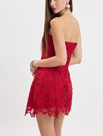 Red Floral Lace Strapless Mini Dress