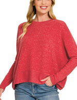 Oversized Dolman Sleeve Soft Sweater mocha-pink-red
