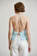 Sky Blue Sequin Halter Top